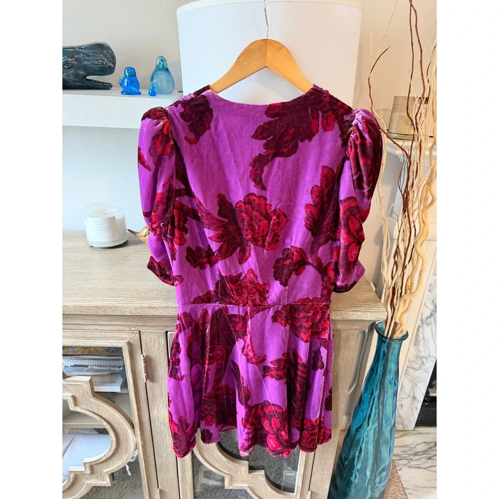 Rhode Leanna Mini Dress Womens Purple Red Velvet Floral Size M - Picture 4 of 9